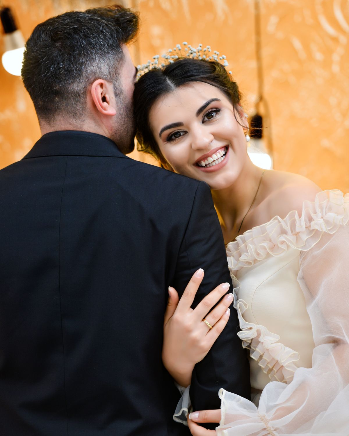 A bride and groom celebrating on their wedding day